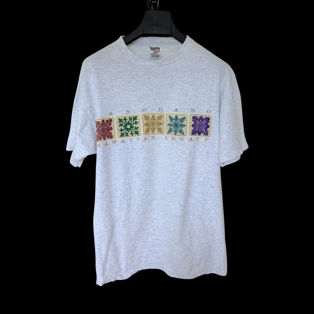 90's Hanohano Hawaiian Legacy T Shirt XL Gray Quilt Print Oneita Tag